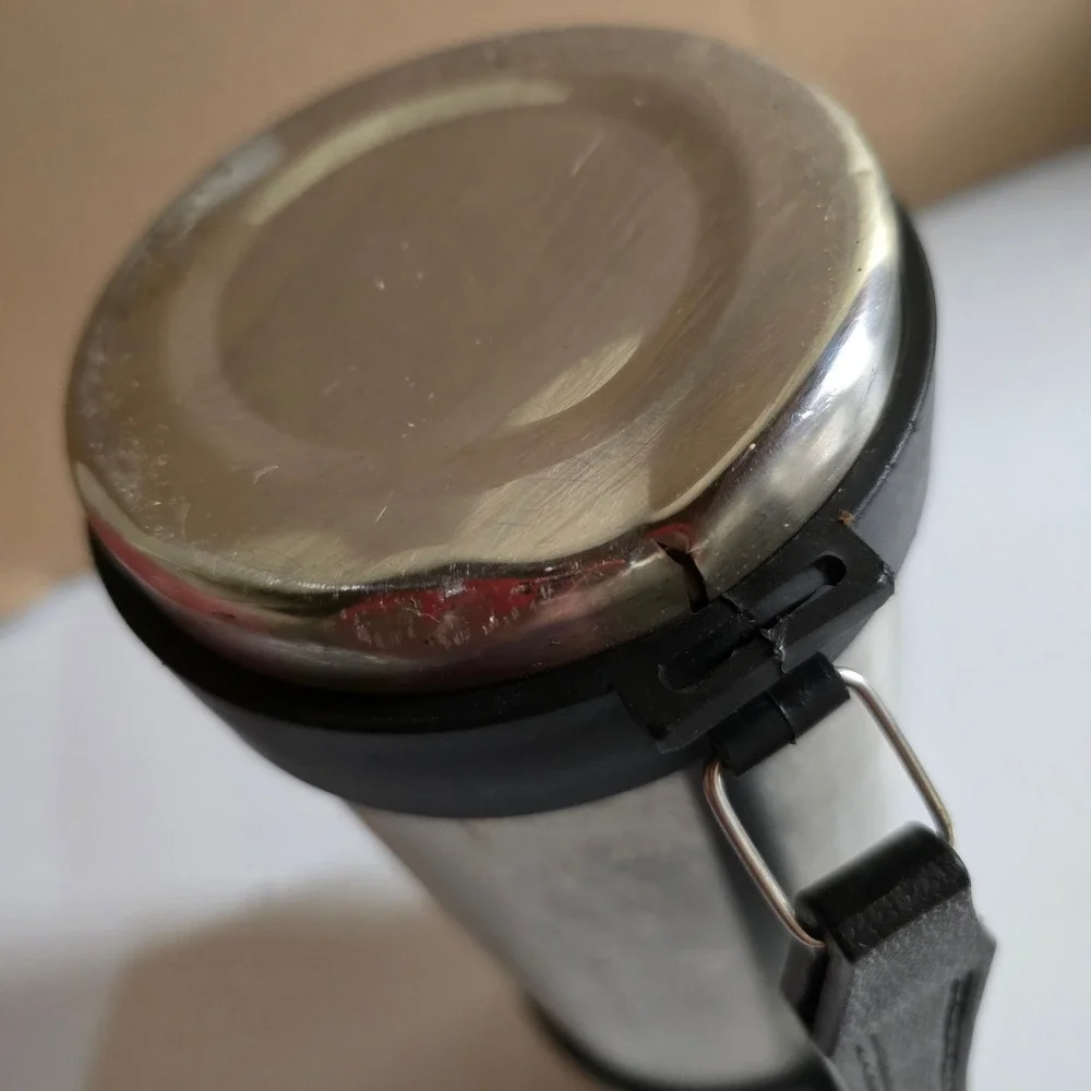 Vintage Stainless Steel Vacuum Bottle‎ Thermos w Cup Lid Stopper & Handle